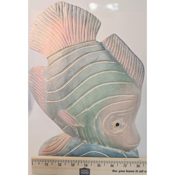 VTG Hand Carved Painted Wooden Fish Statue 12.5" Realistic  Pastels 1990s - Picture 1 of 7
